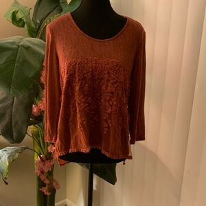 Living Doll Terracotta Embroidered Blouse